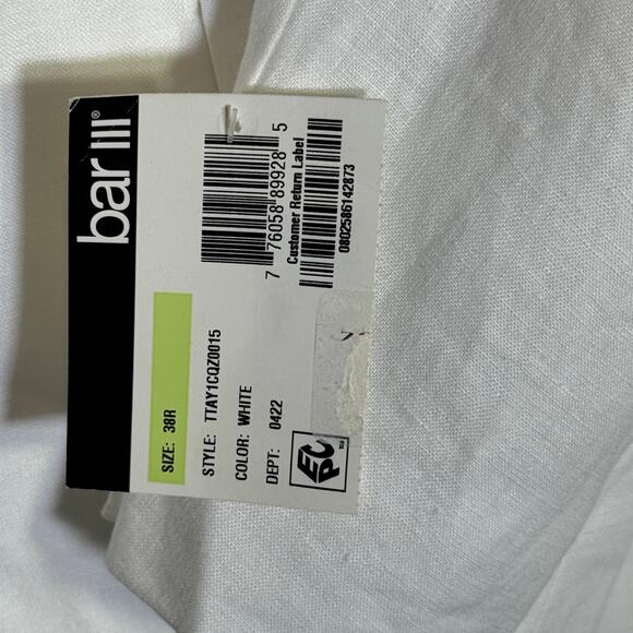 Bar III Men's Slim-Fit White 100% Linen Suit Jacket white 38R $360 - Picture 5 of 9